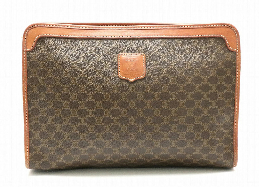 Celine Macadam Pouch Clutch Shoulder Bag dark brown